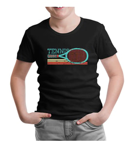 Tenis - Raket Yatay Siyah Çocuk Tshirt