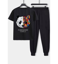 Unisex Panda Baskılı 2'li Eşofman Takımı (Siyah)