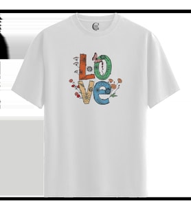 Love Bloom - %100 Pamuklu Kadın Beyaz Tişört - Premium Quality