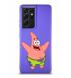 Samsung Galaxy S21 Ultra Soft Premier Kapak Patrick Yıldız Tasarımlı Silikon Kılıf - Mor (Şeffaf)
