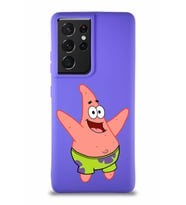 Samsung Galaxy S21 Ultra Soft Premier Kapak Patrick Yıldız Tasarımlı Silikon Kılıf - Mor (Şeffaf)