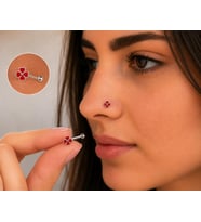 925 Ayar Gümüş Burun Hızması Kırmızı Çiçek Desenli Minimal Nose Stud Kadın Erkek Unisex 8 mm