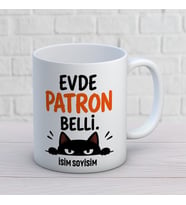 Kişiye Özel Kedi Sever Tasarımlı Evde Patron Belli İsimli Seramik Kupa