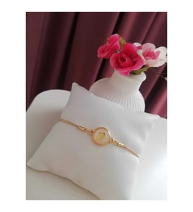 Altın Sedef Ayarlanabilir Kadın Gold Asansörlü D Harf Bileklik (Karışık)