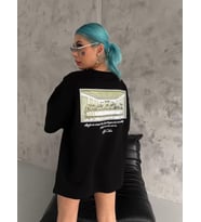 Unisex Baskılı Oversize T-Shirt - Siyah