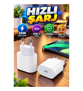 iOS 15 ve 15 Pro Max Uyumlu 20W USB-C Hızlı Şarj Adaptörü ve Kablo Seti