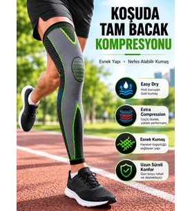 Ergonomik Uzun Spor Dizliği Esnek Kumaşlı Tam Boy Kompresyon Desteği