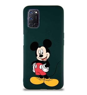 Oppo A52 Soft Premier Kapak Mickey Mouse-E Tasarımlı Silikon Kılıf - Yeşil (Şeffaf)