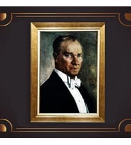 Özel Seri Paspartulu Çerçeveli Atatürk Tablo l629 (Gold)