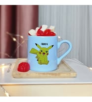 Pikachu Tasarımlı Kişiye Özel Mavi Türk Kahvesi Fincanı