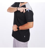V Yaka Omuz Garnili Tshirt Siyah-Gri (Renksiz)