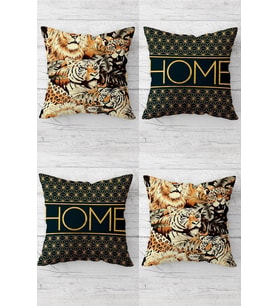 Aslan Leopar Desen Home Gizli Fermuarlı Kırlent Kılıfı Koltuk Yastık Kılıfı Takım(4adet) (Kahverengi)