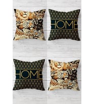 Aslan Leopar Desen Home Gizli Fermuarlı Kırlent Kılıfı Koltuk Yastık Kılıfı Takım(4adet) (Kahverengi)