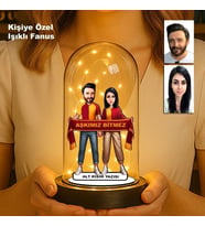 Kişiye Özel Sarı Kırmızı Taraftar Çift Fanus  Karikatür Figürlü Işıklı Biblo