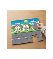 Renkli Evler Tasarımlı 24 Parça Ahşap Çocuk Puzzle MPK0768