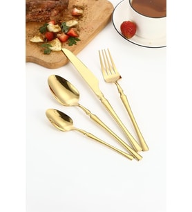 Çelik 24 Parça 6 Kişilik Gold Yemek Kaşık Çatal Bıçak Set cin738sr