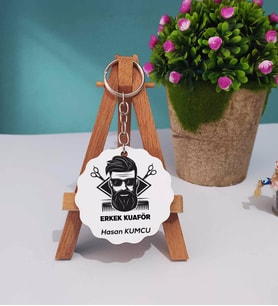 Erkek Kuaförü Tasarımlı Kişiye Özel Hediye Erkek Kuaförü Ahşap Anahtarlık