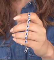 925 Ayar Gümüş Damla Safir Taşlı Asansörlü Bileklik