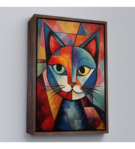 Çerçeveli Pablo Picasso Tarzı - Soyut Renkli Kedi Tablo (Altın)