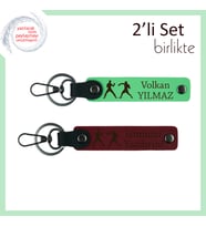 Antrenman Aşkına Özel, Dövüş Sporu Desenli, Kişisel İsimli Anahtarlık Takımı, Fıstık Yeşil-Bordo
