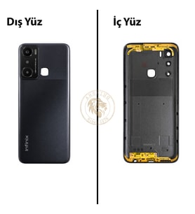 Infinix Hot 20İ Siyah Uyumlu Lensli Arka Kapak Arka Cam Batarya Pil Kapağı Lazer Kesim Back Cover
