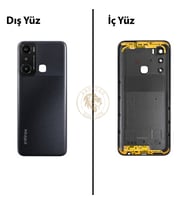 Infinix Hot 20İ Siyah Uyumlu Lensli Arka Kapak Arka Cam Batarya Pil Kapağı Lazer Kesim Back Cover
