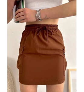 Kargo cep ince paraşüt etek kahve s241019