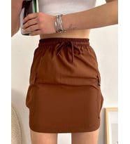 Kargo cep ince paraşüt etek kahve s241019