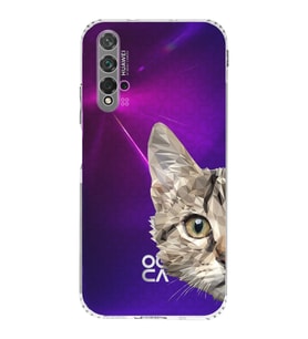 Huawei Nova 5t Uyumlu Kamera korumalı Kapak Catface Tasarımlı  Şeffaf Kılıf