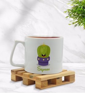 BK Gift Kişiye Özel Kaktüs Tasarımlı Middle Beyaz Kupa Bardak Model 10