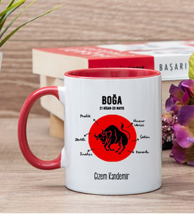 Kişiye Özel Boğa Burcuna Hediye Kırmızı Kupa Bardak