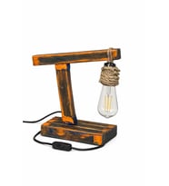 WoodyLight Rustik El Yapımı Masif Ahşap Masa Lambası - Retro Edison Tasarım Dekoratif Gece Lambası