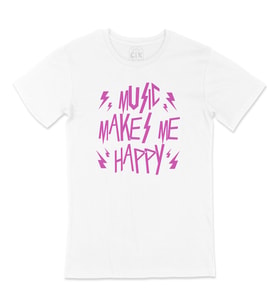 Pembe Music Makes Me Happy Tişört