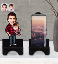 BK Gift Kişiye Özel Baba Kız Karikatürlü Ahşap Biblo Telefon Standı-2