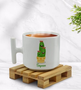 BK Gift Kişiye Özel Kaktüs Tasarımlı T Kulplu Beyaz Middle Kupa Bardak-9