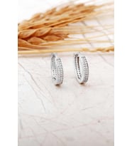 Taşlı Rodyumlu 1,2 Cm Gümüş Halka Küpe 7306