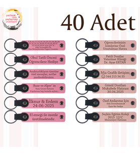 Pembe & Yavru Ağzı, 40’li Set, İsimli Anlamlı Deri Anahtarlık, Baby Shower Etkinliğine Anlamlı Anı
