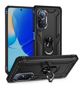 Huawei Nova 9 SE Uyumlu Kılıf Standlı Manyetik Yüzüklü Military Magnetic Ring Polycarbonate and TPU Case (Siyah)