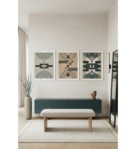 Modern Geometrik Soyut Desenler 3’lü Ahşap Çerçeveli Tablo Seti