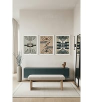 Modern Geometrik Soyut Desenler 3’lü Ahşap Çerçeveli Tablo Seti