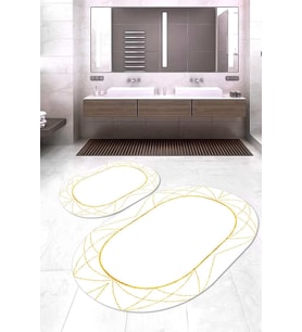 Dijital Baskılı Kaymaz Taban Yıkanabilir Oval 2'li Klozet Takımı Banyo Paspası NOKZ-SD-440 (Gold)