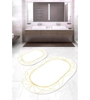 Dijital Baskılı Kaymaz Taban Yıkanabilir Oval 2'li Klozet Takımı Banyo Paspası NOKZ-SD-440 (Gold)