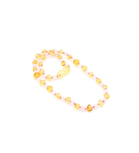 HAKİKİ SERTİFİKALI PEMBE KUVARS KEHRİBAR BEBEK DİŞ KOLYESİ 6 GR.