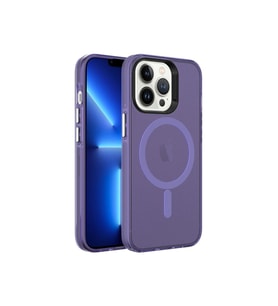 Apple iPhone 13 Pro Max Uyumlu Kılıf Zore M-safe Şarj Özellikli Buzlu Transparan C-Pro Sert Kapak (Koyu Mor)