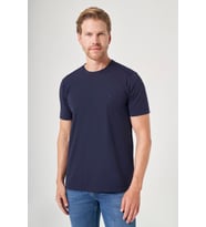 Lacivert Bisiklet Yaka Kısa Kol Örme Slim Fit Esnek Basic Tişört 1011260184