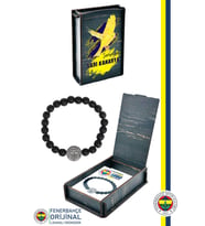 Fenerbahçe Orijinal Lisanslı FB Logo Mat Onix Doğaltaş Bileklik Kanarya Baskılı Hediyelik (Siyah)