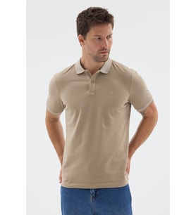 Bej Polo Yaka Pike Kısa Kol Slim Fit %100 Pamuk Tişört 1011260171