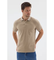 Bej Polo Yaka Pike Kısa Kol Slim Fit %100 Pamuk Tişört 1011260171