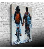 Elele Bisiklet Süren Sevgililer Yağlıboya Kanvas Tablo 50 x 70