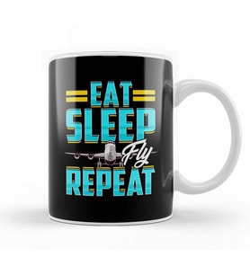 Eat Sleep Fly Repeat Airplane Pilot Aviation Pun Kupa Bardak Porselen
